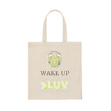 "WAKE UP" Less Single-Use Plastic Design # 93 by © Juliana2me Canvas Tote Bag