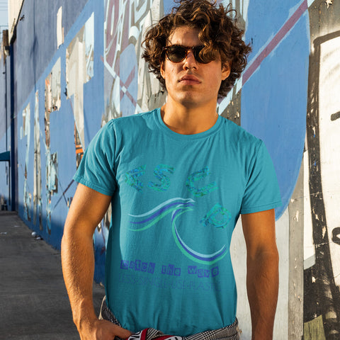 "CATCH THE WAVE" Less Single-Use Plastic Design #20 by © Juliana2me Unisex organic cotton t-shirt