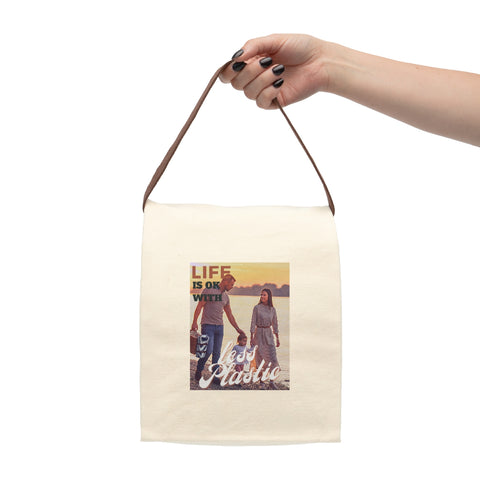 "LIFE" Less Single-Use Plastic Design # 178 Canvas Lunch Bag With Strap