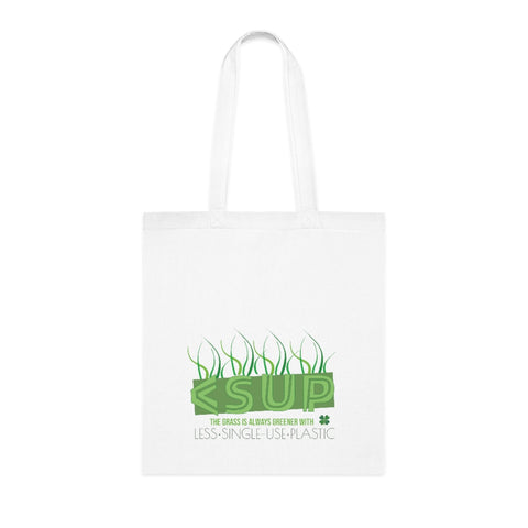 "GRASS IS GREENER" Less Single-Use Plastic Design #46 by © Juliana2me Cotton Tote