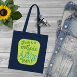 "THINK OUTSIDE THE BOX" Less Single-Use Plastic design # 154 by © Juliana2me Organic Cotton Tote Bag