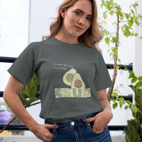 "AVOCADO" Less Single-Use Plastic Design #50 by © Juliana2me Organic Unisex T-shirt