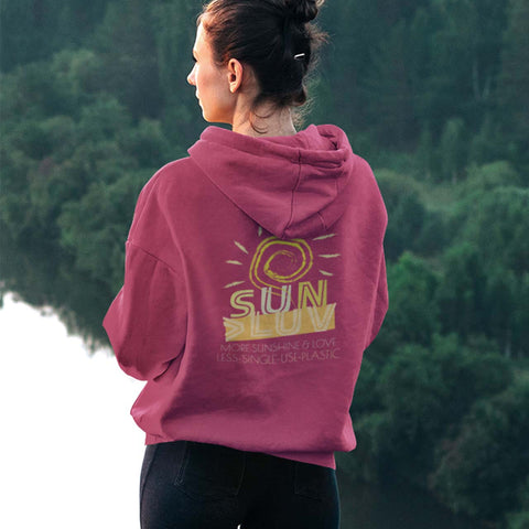 "SUNSHINE & LUV" Less Single-Use Plastic Design #51 by © Juliana2me Unisex Drummer Hoodie