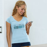 “BRING YOUR WATER BOTTLE” Less Single-Use Plastic Design #6 by © Juliana2me Women’s recycled v-neck t-shirt