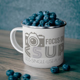 "FOCUS ON" Less Single-Use Plastic Design #41 by © Juliana2me Enamel Stainless Steel Mug