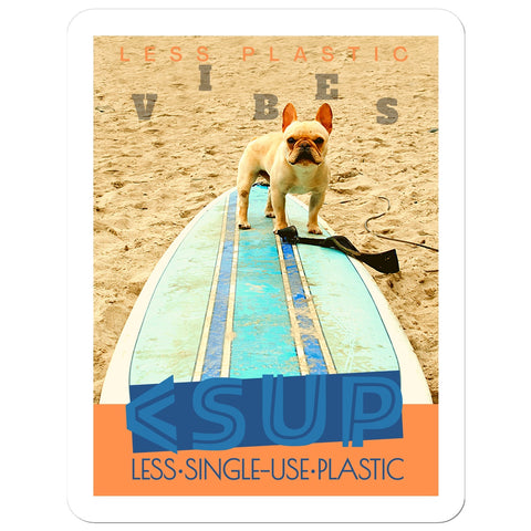 Surf Vibes "Bali Bulldog" Less Single-Use Plastic Design # 223 Sticker