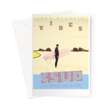 Surf Vibes "Pink Board" Less Single-Use Plastic Design # 219 by © Juliana2me Greeting Card