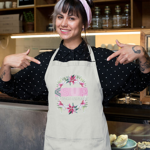 "FLOWERS IN PINK" Less Single-Use Plastic Design #59 by © Juliana2me Organic Cotton Apron