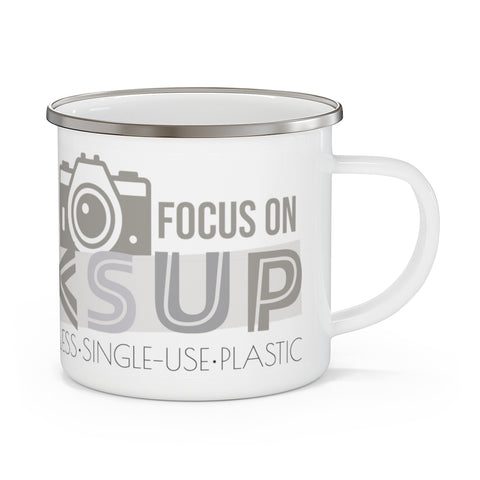 "FOCUS ON" Less Single-Use Plastic Design #41 by © Juliana2me Enamel Stainless Steel Mug