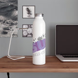 "PURPLE FLOWERS" Less Single-Use Plastic Design #42 by © Juliana2me Slim Water Bottle