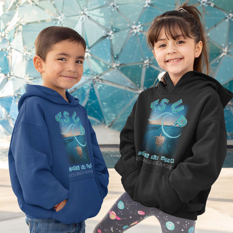 "CATCH THE WAVE" Less Single-Use Plastic Design #20 by © Juliana2me Kids eco hoodie