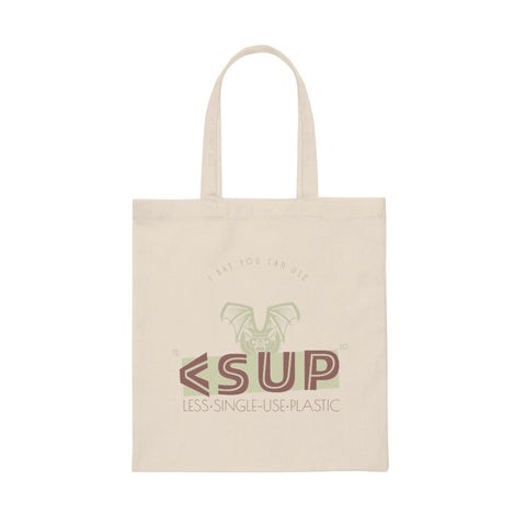 "BAT U CAN" Less Single-Use Plastic Design #71 by © Juliana2me Canvas Tote Bag