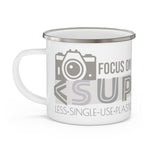 "FOCUS ON" Less Single-Use Plastic Design #41 by © Juliana2me Enamel Stainless Steel Mug