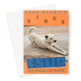 Yoga Vibes "Downward Dog" Less Single-use Plastic Design # 244 by Juliana2me Greeting Card