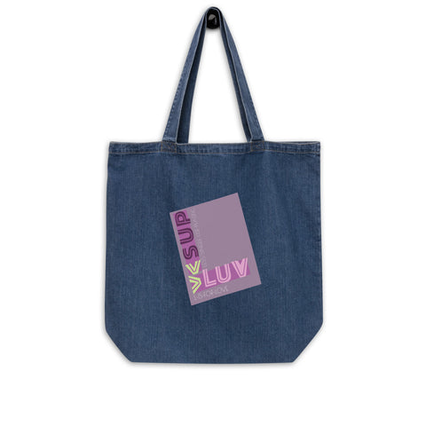 "L IS FOR LOVE' Less Single-Use Plastic Design #7 by © Juliana2me Organic denim tote bag